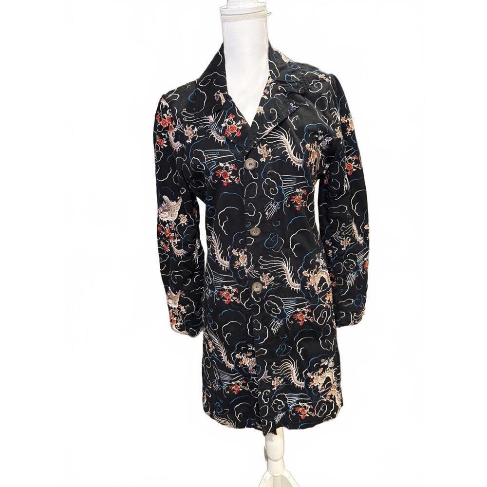 Johnny Was Dragon and Floral Embroidered Cotton Women's Coat, Medium
